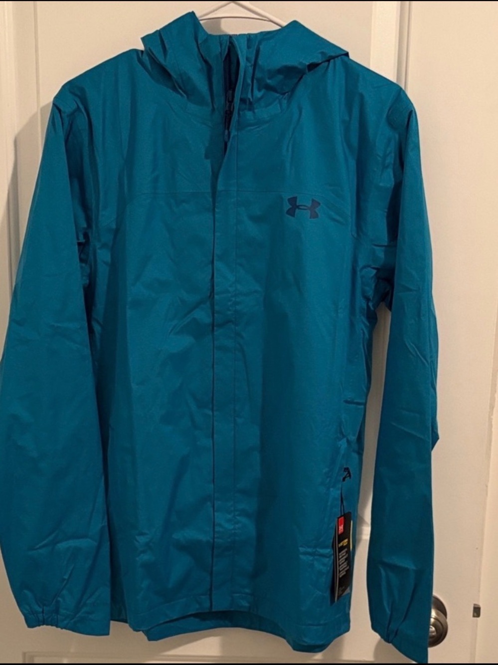 Under Armour Men’s Teal Blue Hooded Rain Jacket - L